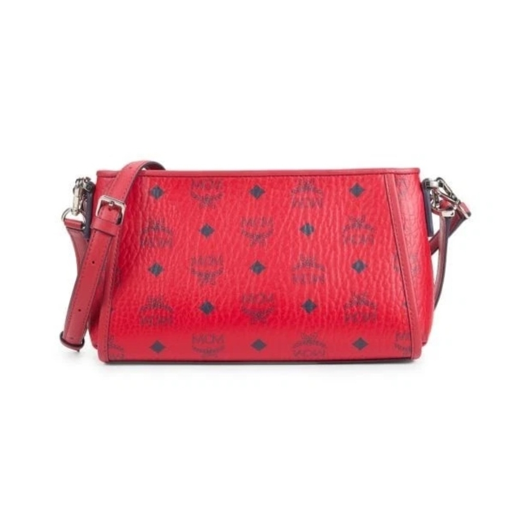 BNWT MCM ​Red Aren Visetos Monogram Coated Canvas Shoulder/Crossbody Bag